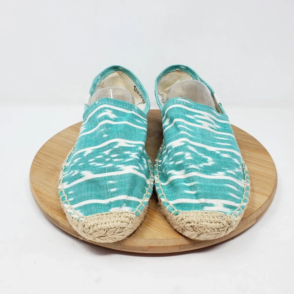 Soludos Espadrilles Womens 8.5 Blue Green Canvas Shoes Southwest Print Turquoise